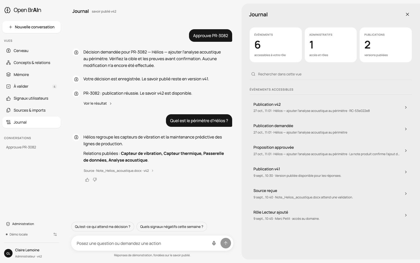 Journal des décisions : publications, approbations, imports, rôles