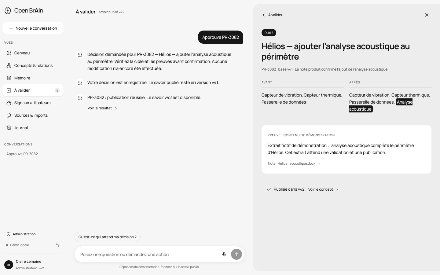 Publication réussie, nouvelle version disponible et reçu dans la conversation